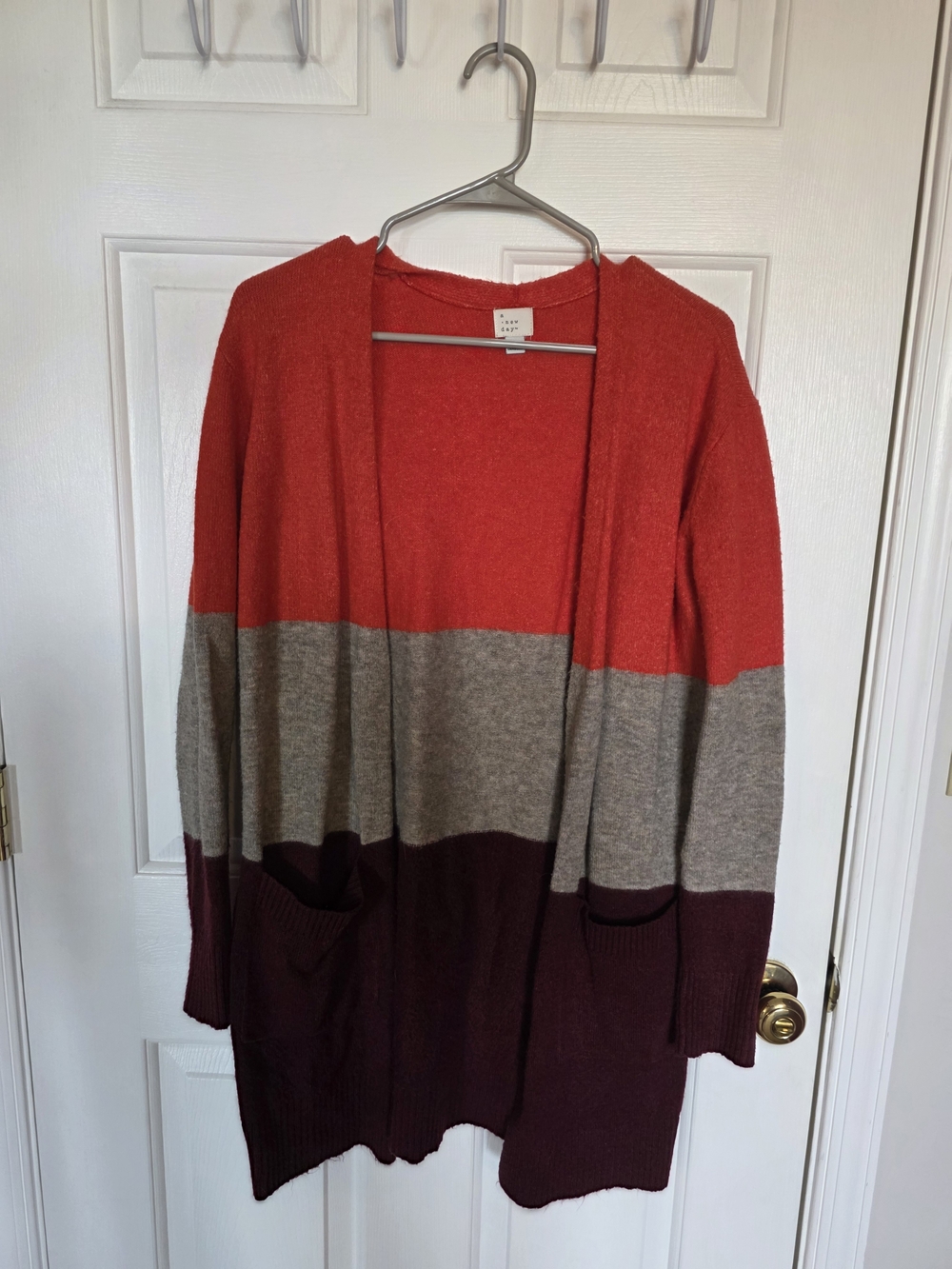 a new day Red Gray Burgundy Colorblock Open-Front Cardigan